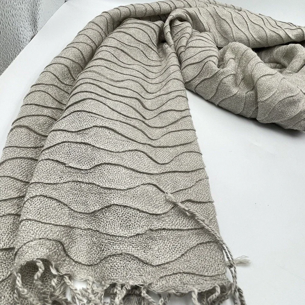 Echo Unisex Acrylic Fringe Scarf  Beige  90 in X 25 In